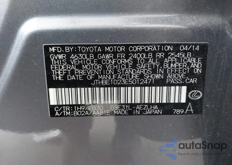 2014 Lexus Is 350 from USA, damaged, VIN JTHBE1D23E5012471